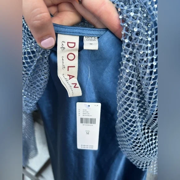 DOLAN LEFT COAST Long Sleeve Mesh Mockable Midi Slip Dress In Blue New with Tags - Picture 7 of 12
